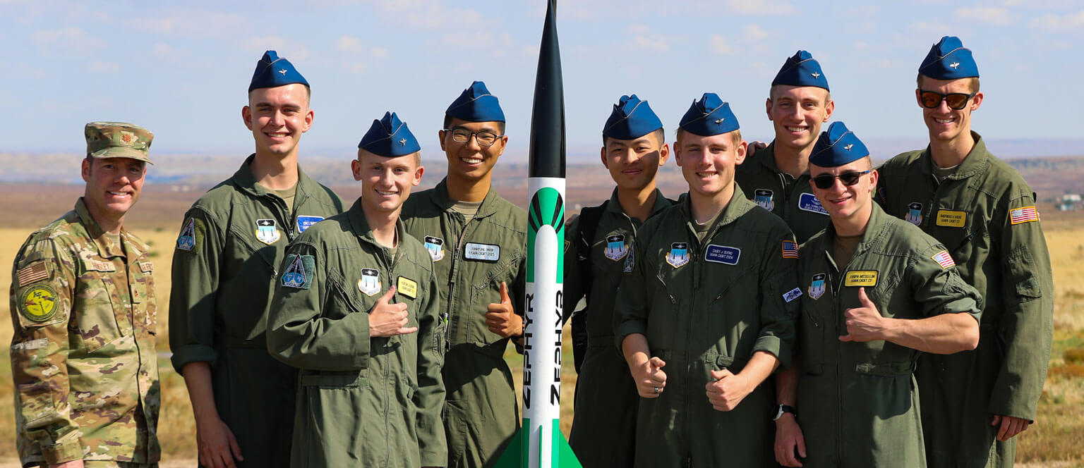 A team of Cadets in the Blue Horizons rocketry club.