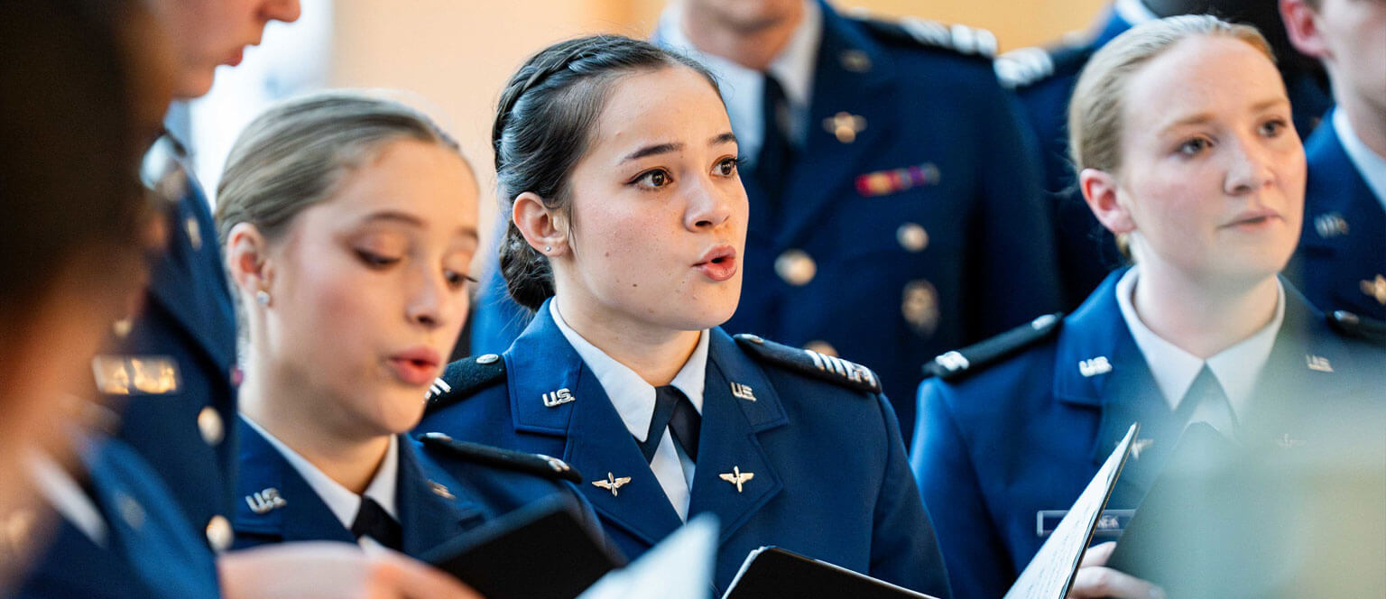 Academy cadets performing in the Cadet Chorale club.