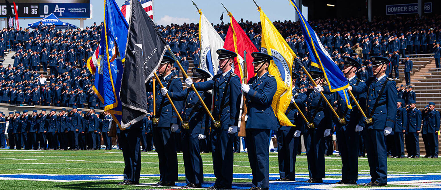 Cadet Honor Guard during a ceremony at Falcon Stadium.