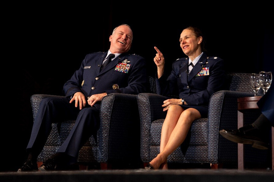 Maj Gen Fantini and his wife, Dr. Rizzo-Fantini share a lighthearted moment while discussing balancing life, leadership, and family.
