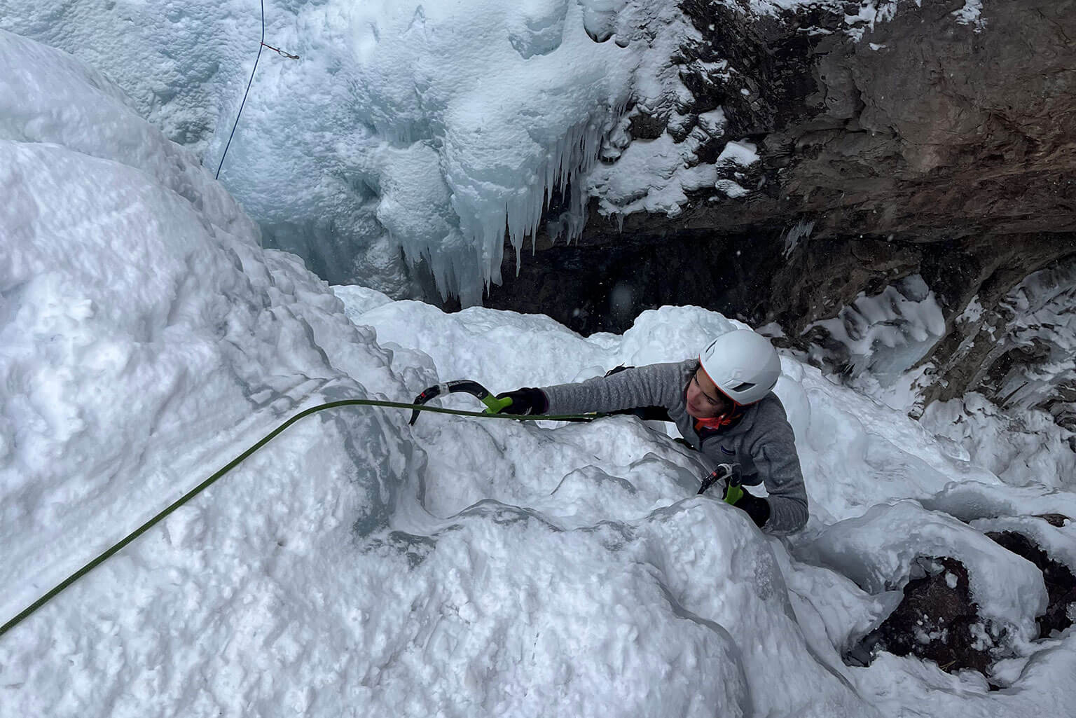 U.S. Air Force Cadet 1st Class Maya Mandyam climbs Ice Falls during a visit to Ouray, Colorado.