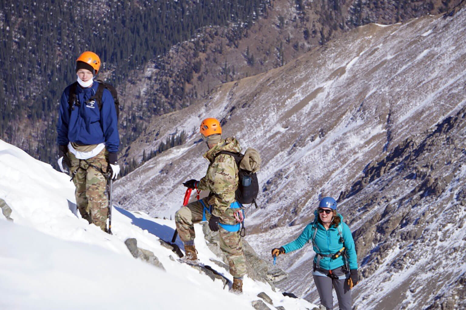 Then-Cadet 4th Class Braden Helpling, Cadet 4th Class Ben Cometto and Cadet 2nd Class Michaela Donahue head toward the Torreys Peak summit in 2022.