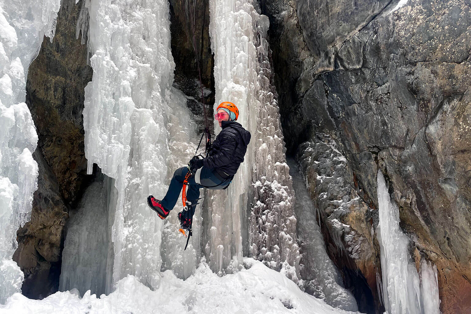 U.S. Air Force Cadet 3rd Class Victor Hough climbs Ice Falls during a visit to Ouray, Colorado.