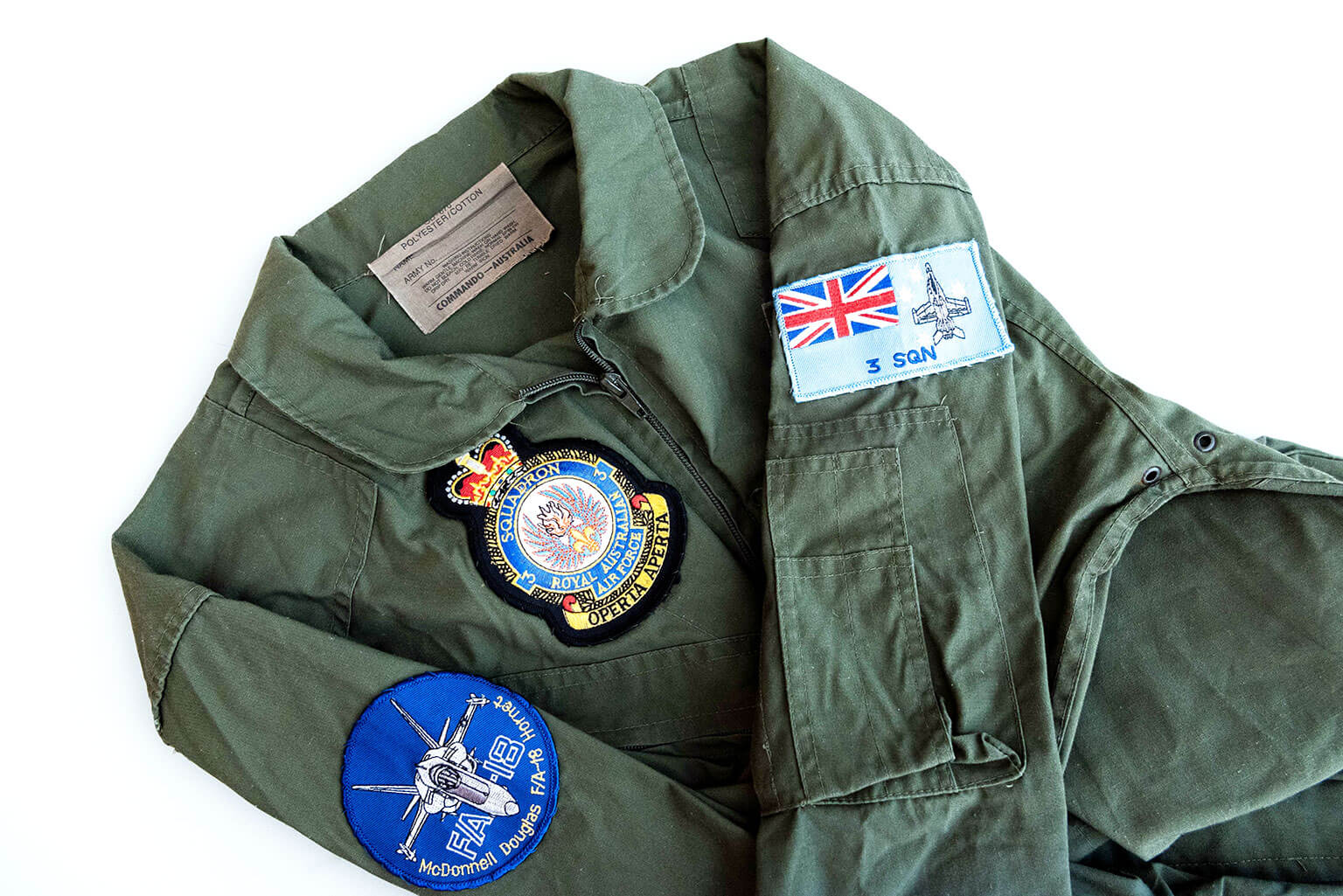Pictured is a flight suit that U.S. Air Force Academy Cadet 1st Class Zachary Curd’s friend from No. 3 Royal Australian Air Force F-18 squadron gave him after he earned his Pilot Trainee Air Force Specialty Code.