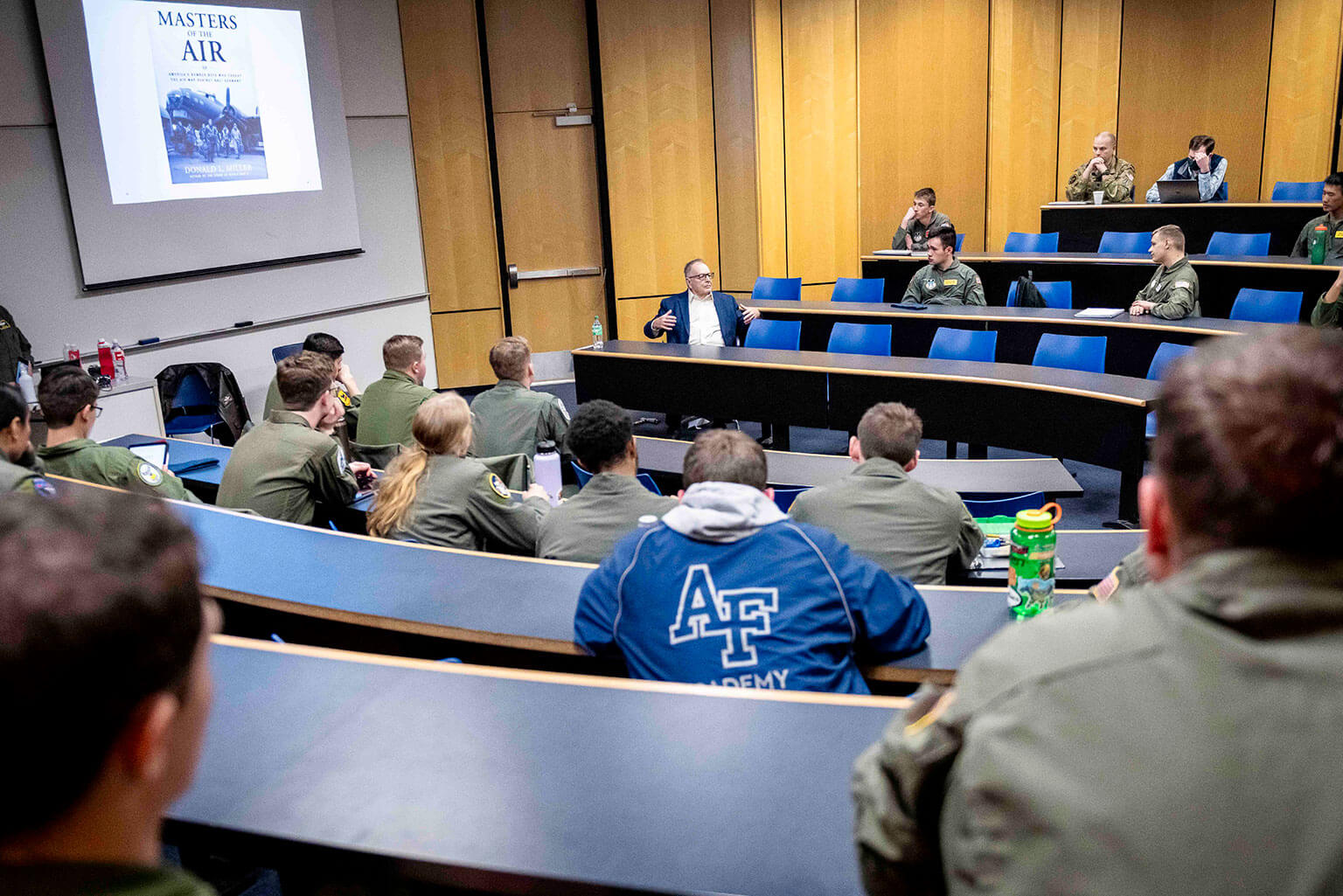 Cadets listen to Dr. Donald Miller’s lecture at the U.S. Air Force Academy.