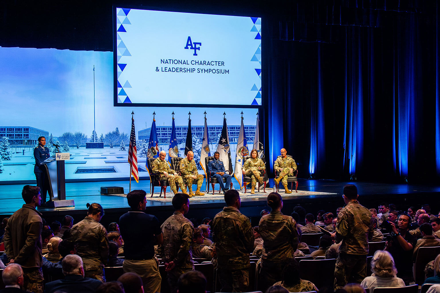 U.S. Air Force and Space Force senior leaders speak to a packed house.