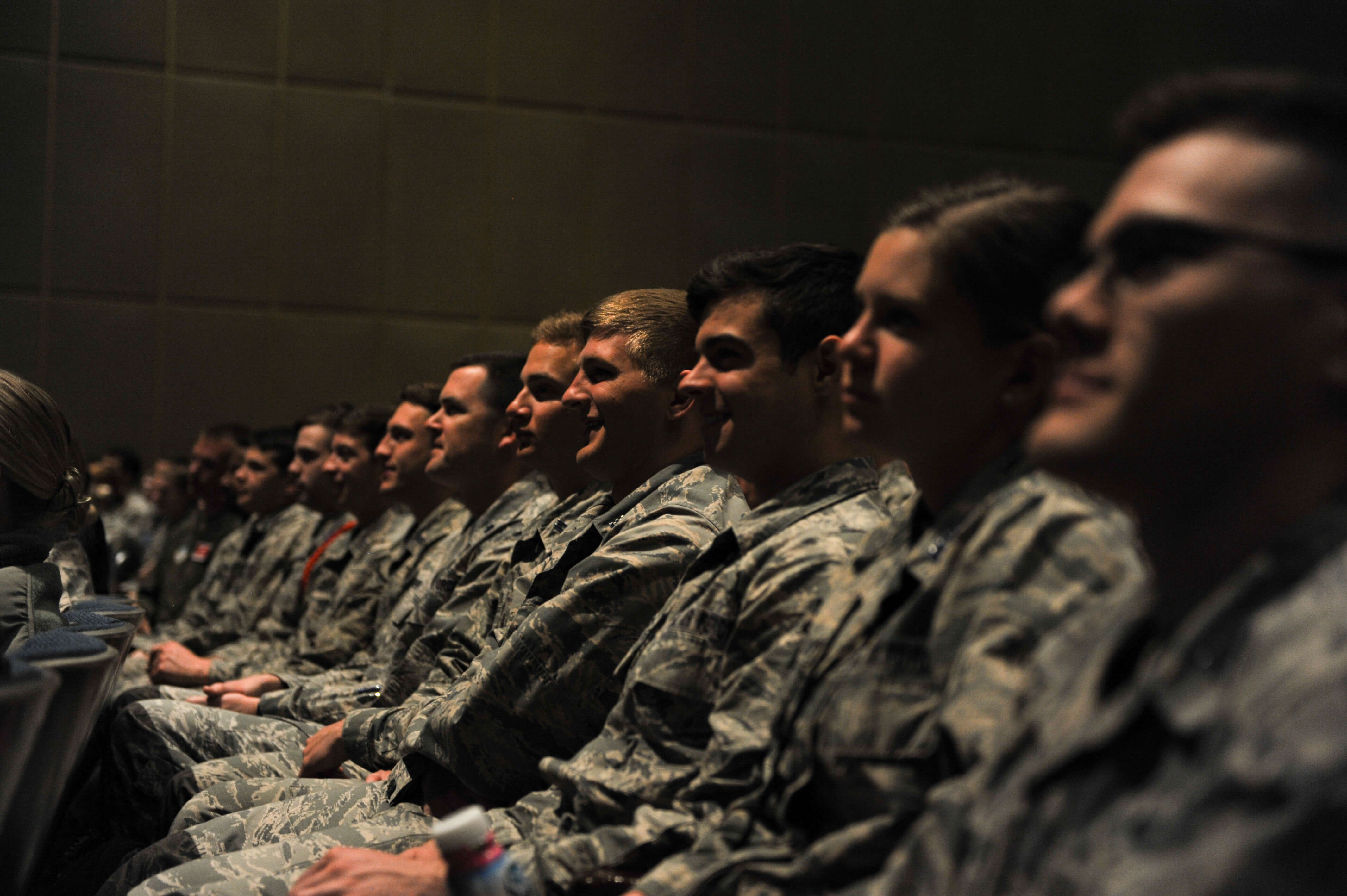 Image of cadets listen to Air Force Chief of Staff Gen. David L. Goldfein during the "Firstie Call" at the Air Force Academy