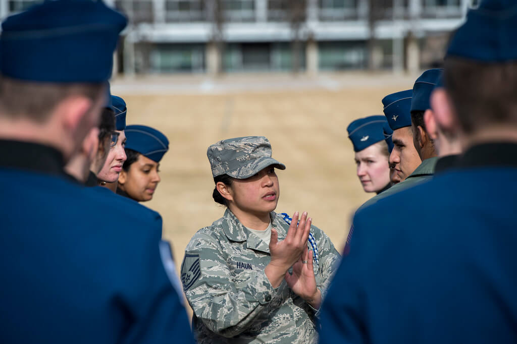 Academy Military Training NCO known as AMTs talk to cadets
