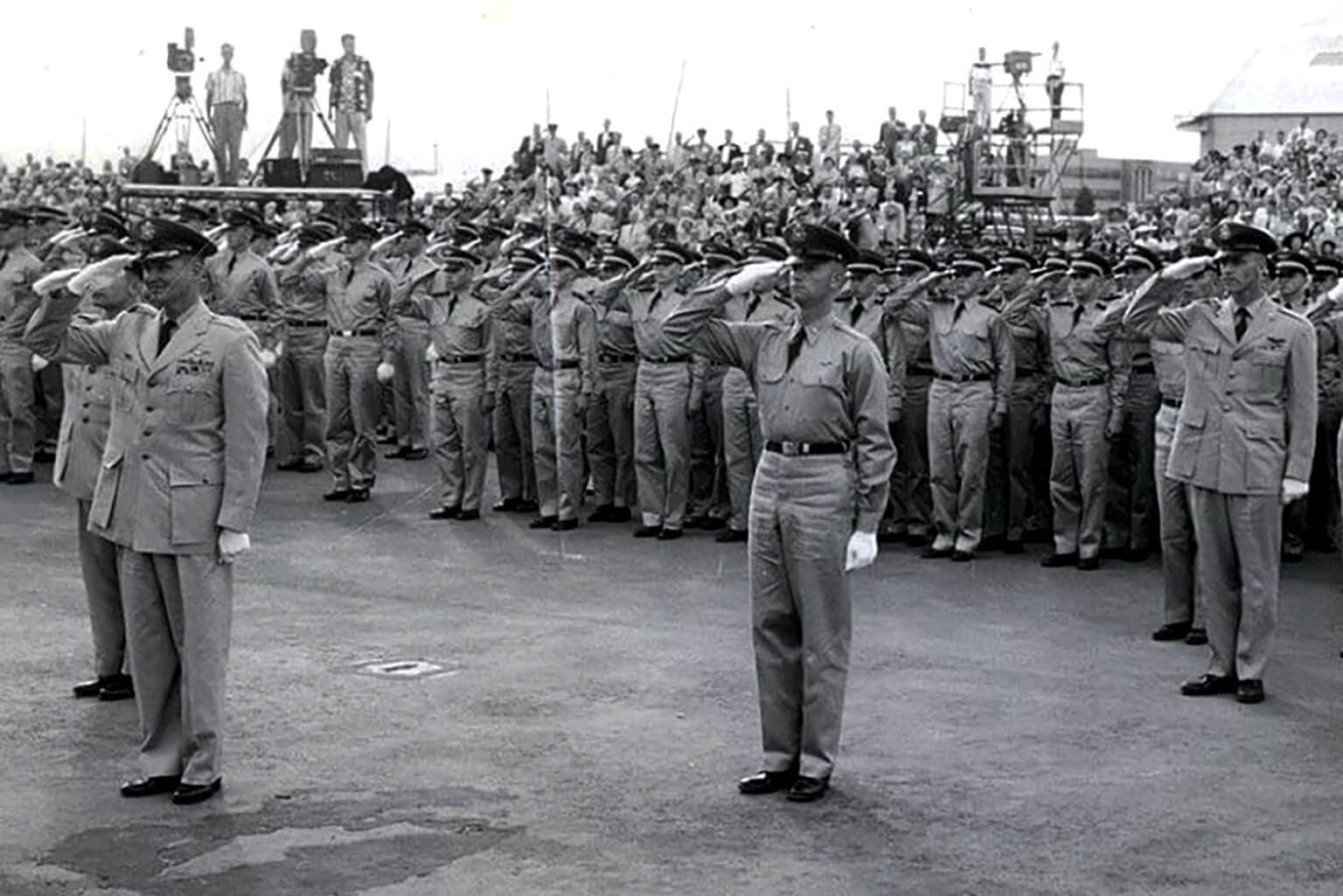 The first U.S. Air Force Academy class is sworn in July 11, 1955 at Lowry Air Force Base, Colo.