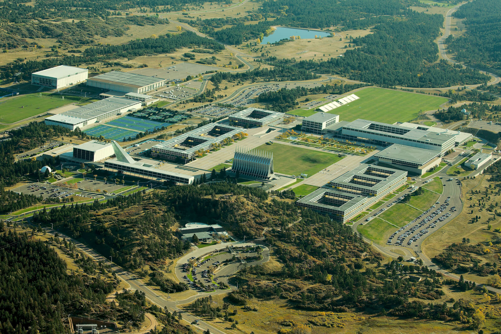 Aerial view of US Air Force Academy
