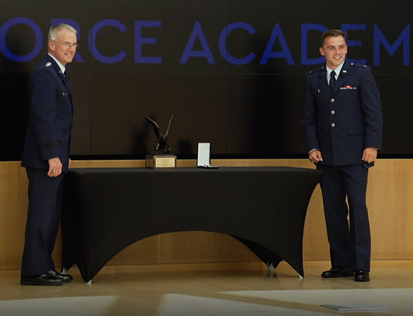 Lt Gen Silveria recognized the USAFA Class of 2020 Top Graduate, 2Lt Zack Bailey