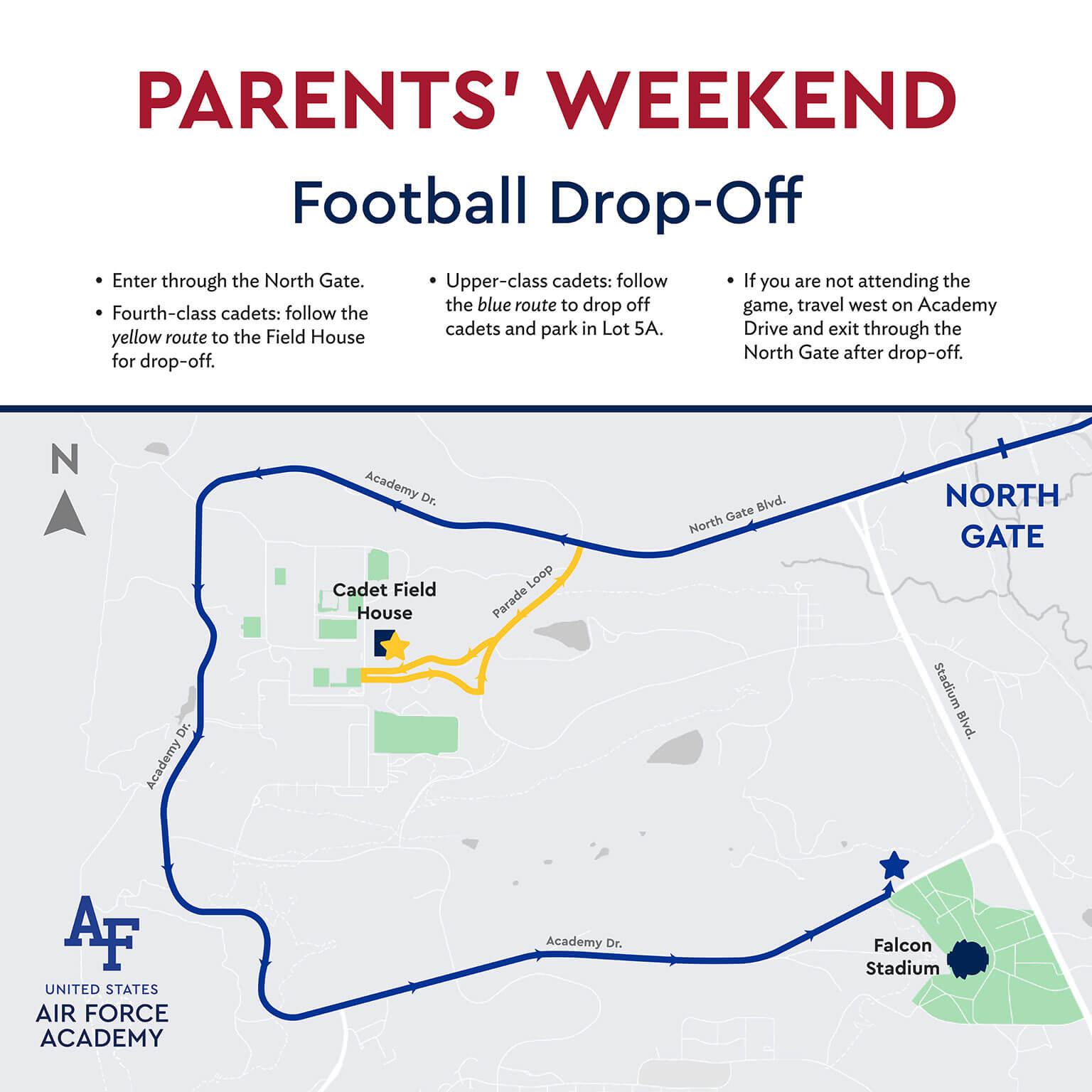 2026 Parents Weekend Drop-Off Map.