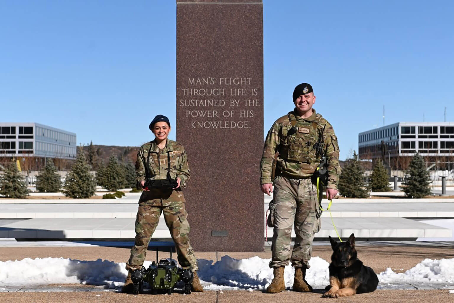 Cadets with robot dog and real dog