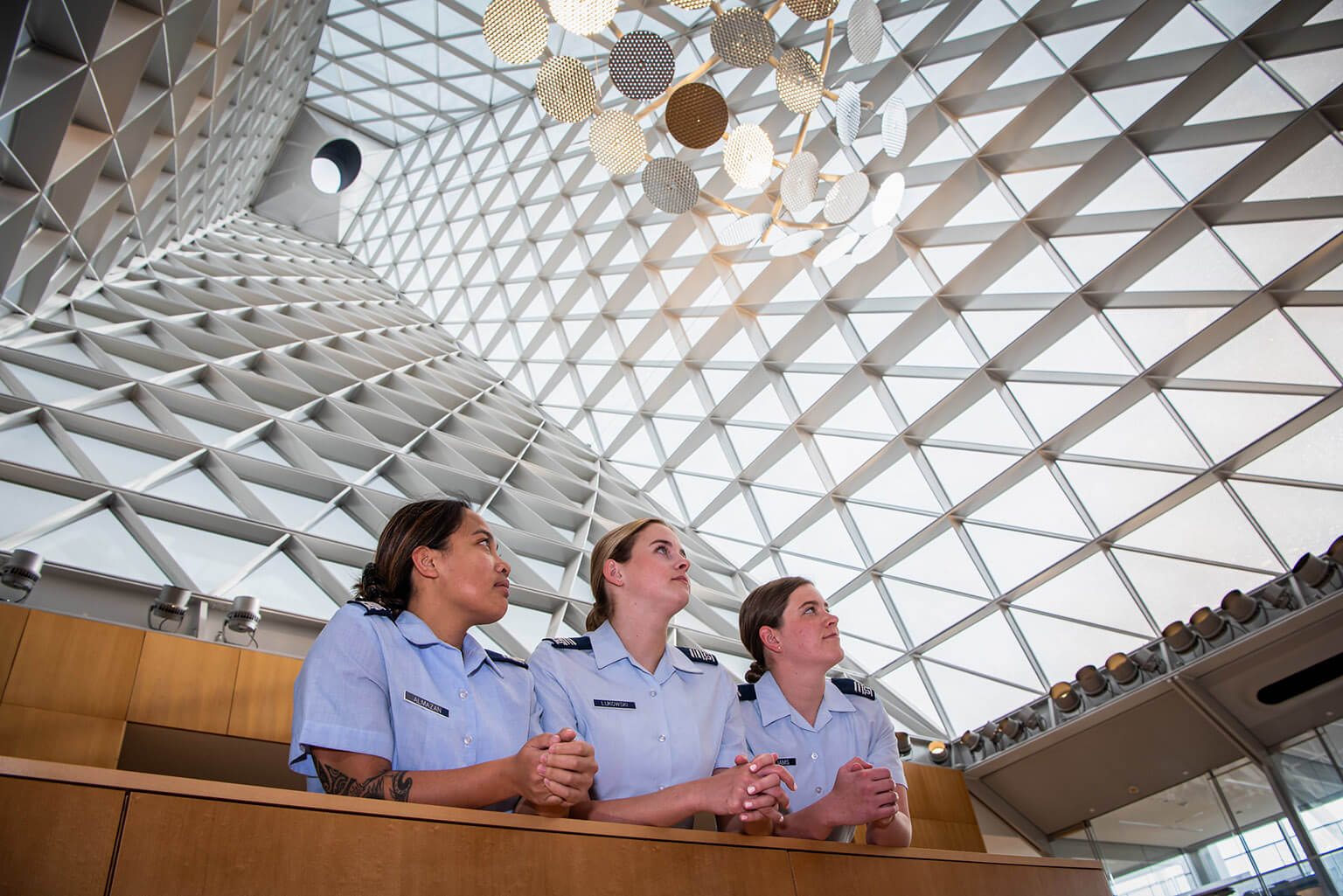 Female cadets in Polaris Hall as part of their green tour.