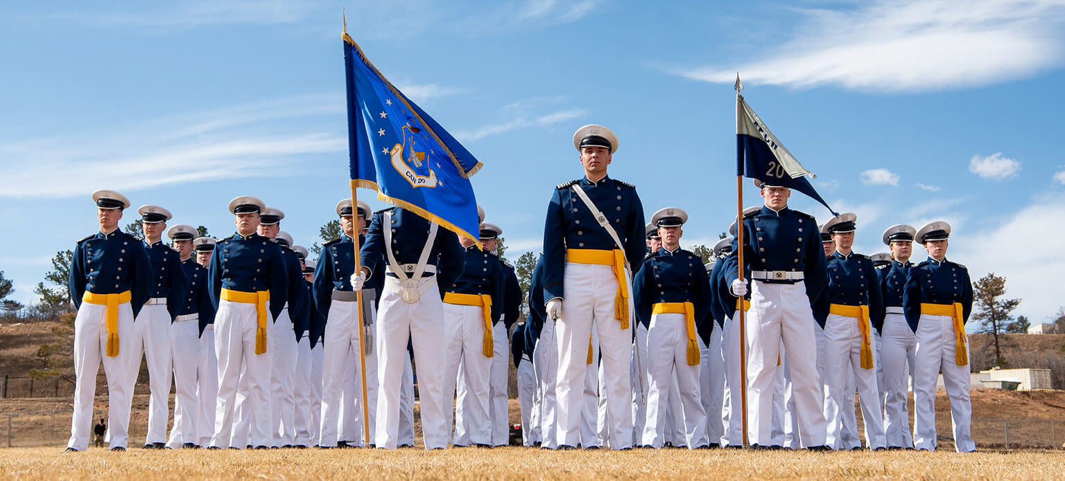 Cadets in dress uniform in formation