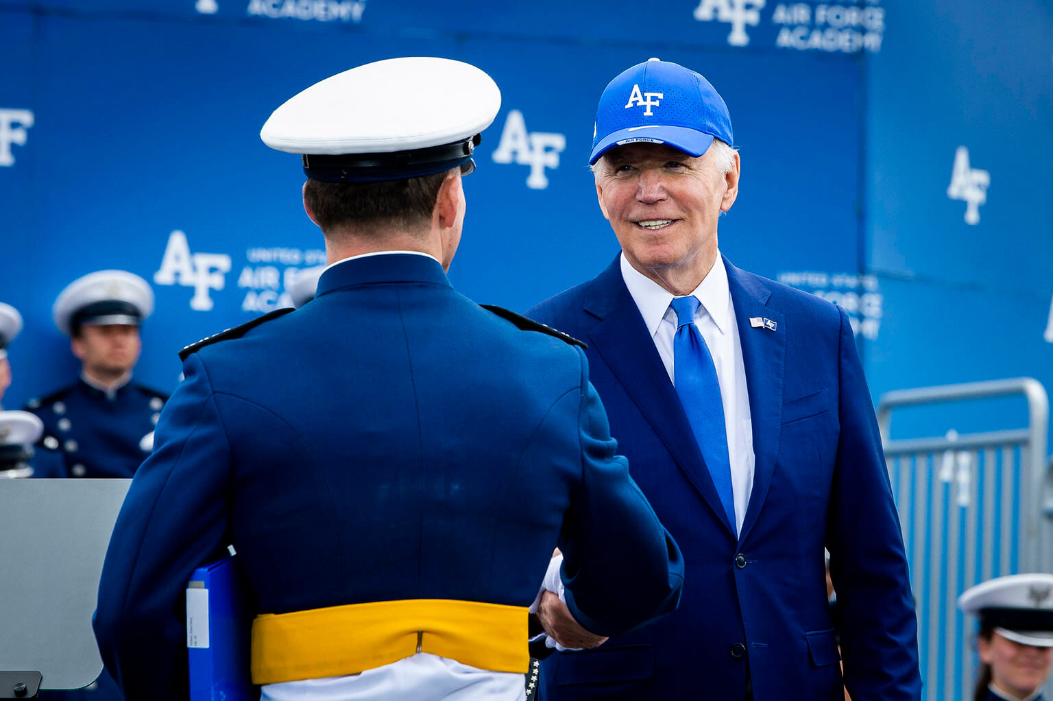 President Biden shaking hands with graduating cadet