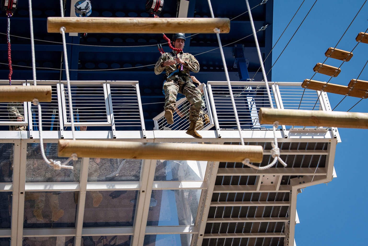 Outdoor Leadership Complex cadet jumping off platform