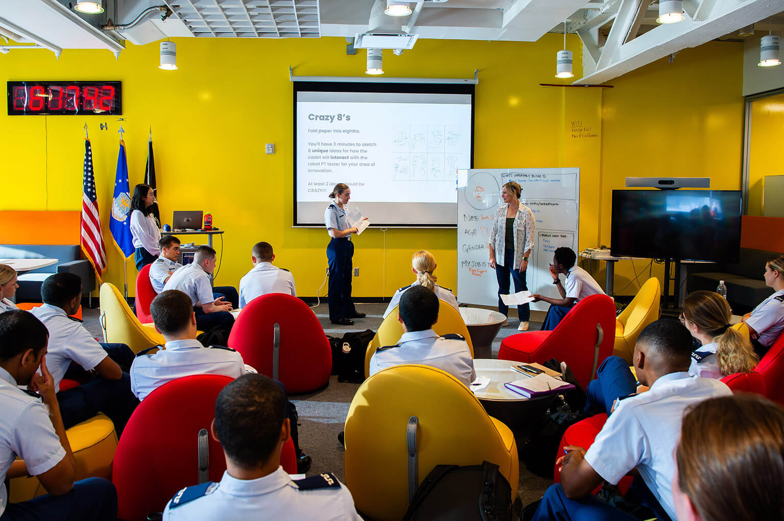 Presenter in front of cadets at Cyberworx