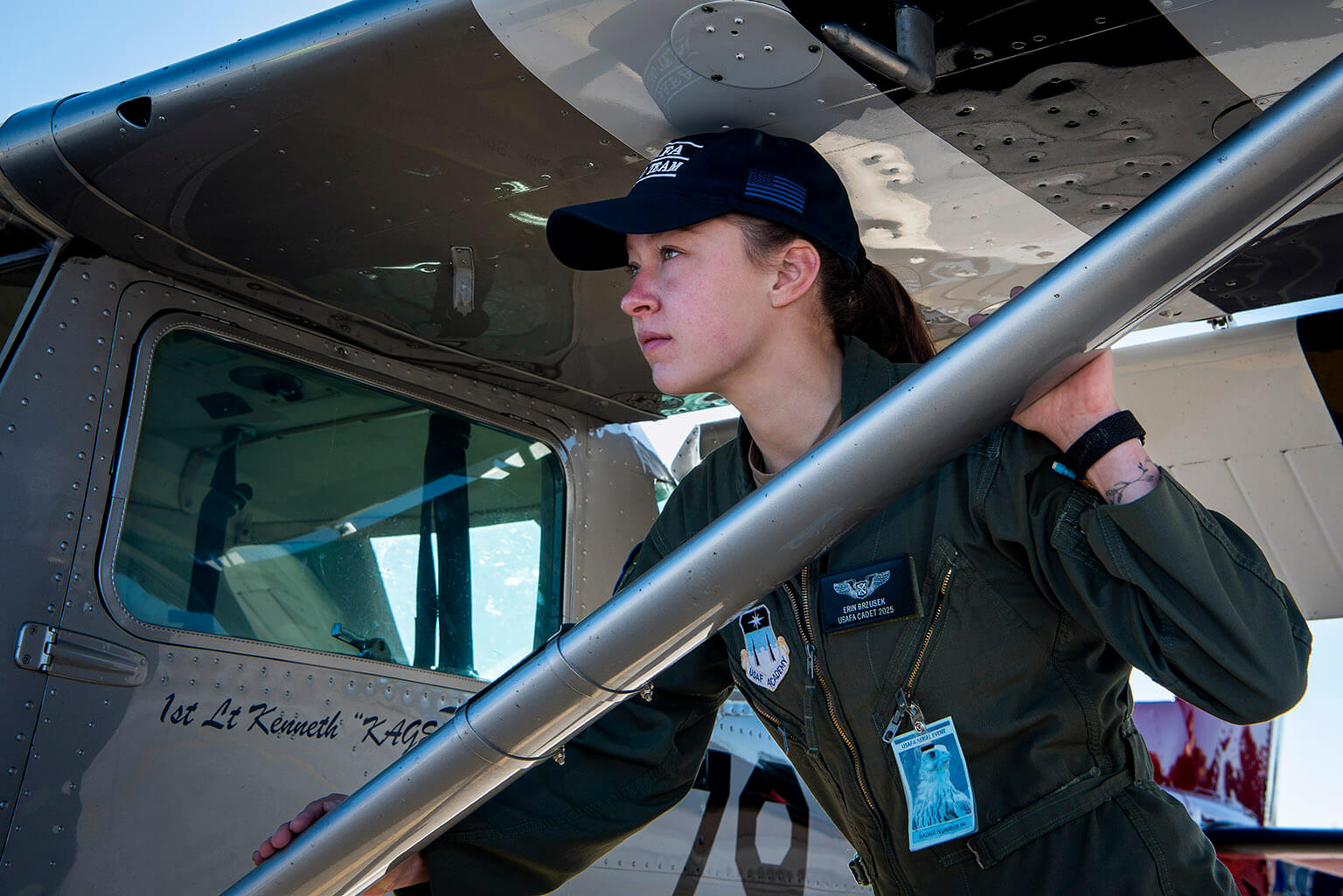 Cadet 2nd Class Erin Brzusek watches fellow U.S. Air Force Academy Precision Flying Team members