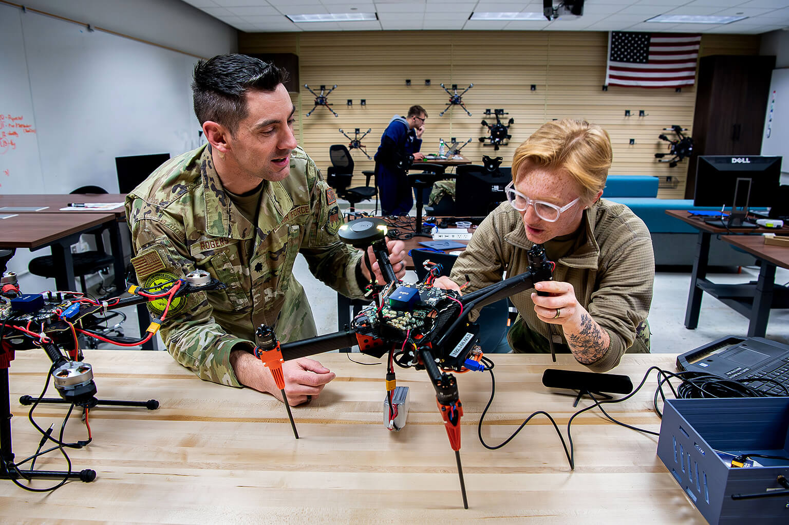  Lt Col Rogers works with Cadet 1st Class Keeley Shaughnessy on her senior design capstone project