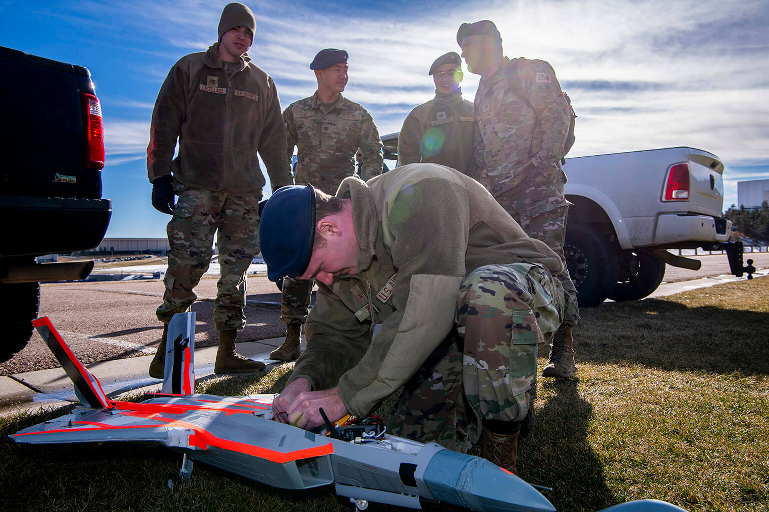 Cadet 1st Class Nolan Brody makes modifications on his team’s target drone