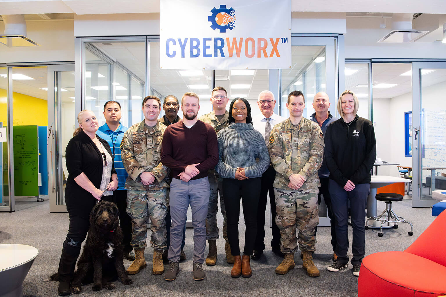 Air Force CyberWorx staff members pose for a team photo