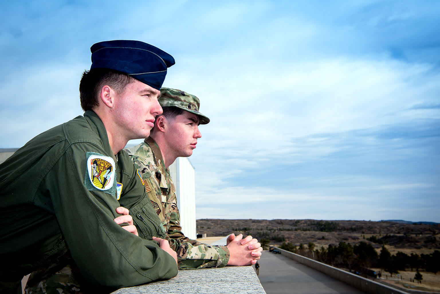 Cadet 2nd Class Chad Schuch Jr. and Cadet 4th Class Dylan Schuch look over the Terrazzo.