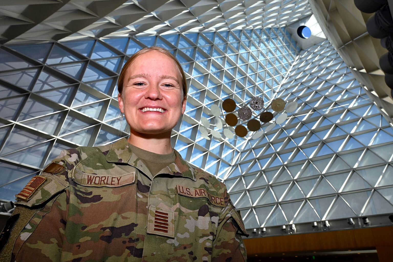 Cadet 1st Class Abigail Worley poses for a photo in Polaris Hall.