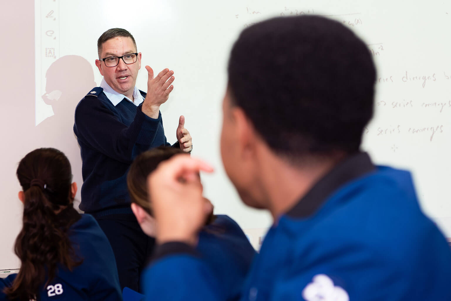 Lt. Col. Kevin Treat, U.S. Air Force Academy Department of Mathematical Sciences associate professor and senior military faculty member, teaches class.