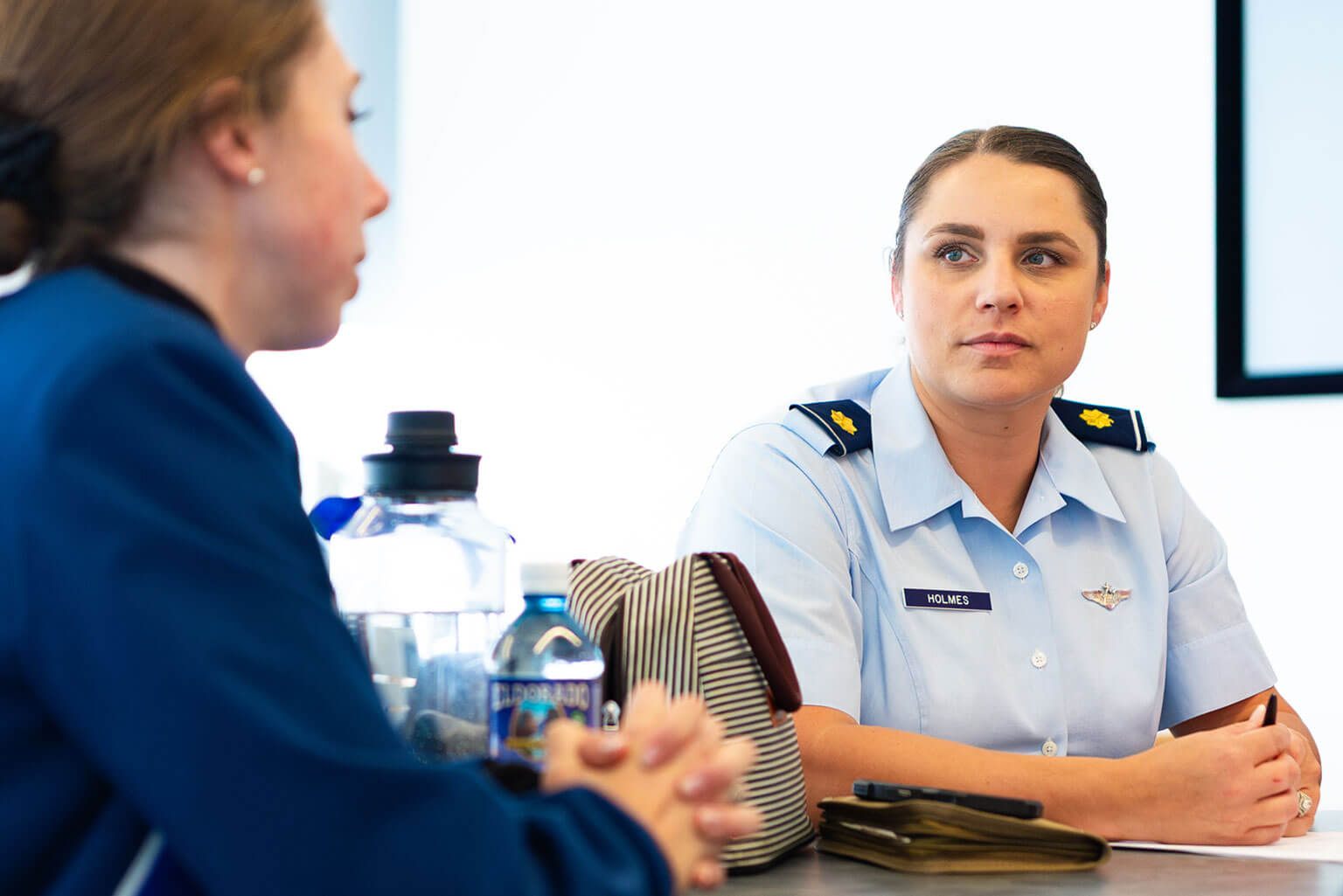 Maj. Tara Holmes, cadet development chief for the Center for Character and Leadership Development, facilitates a group breakout session during a Cadet Leadership Enrichment Seminar at the U.S. Air Force Academy, Sept. 24, 2025. This recurring seminar equips cadets in leadership positions with the tools to build and motivate effective teams. (U.S. Air Force photo by Ray Bahner)