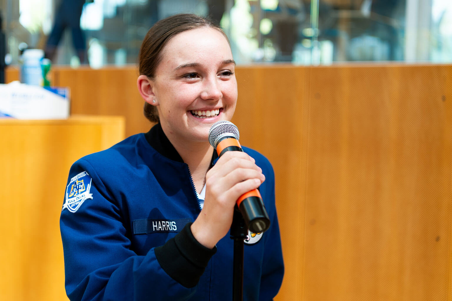 Cadet 1st Class Angelina Harris, chief of staff, Cadet Wing, participates in a discussion about lessons learned during the Cadet Leadership Enrichment Seminar at the U.S. Air Force Academy, Sept. 24, 2025. This recurring seminar equips cadets in leadership positions with the tools to build and motivate effective teams. (U.S. Air Force photo by Ray Bahner)