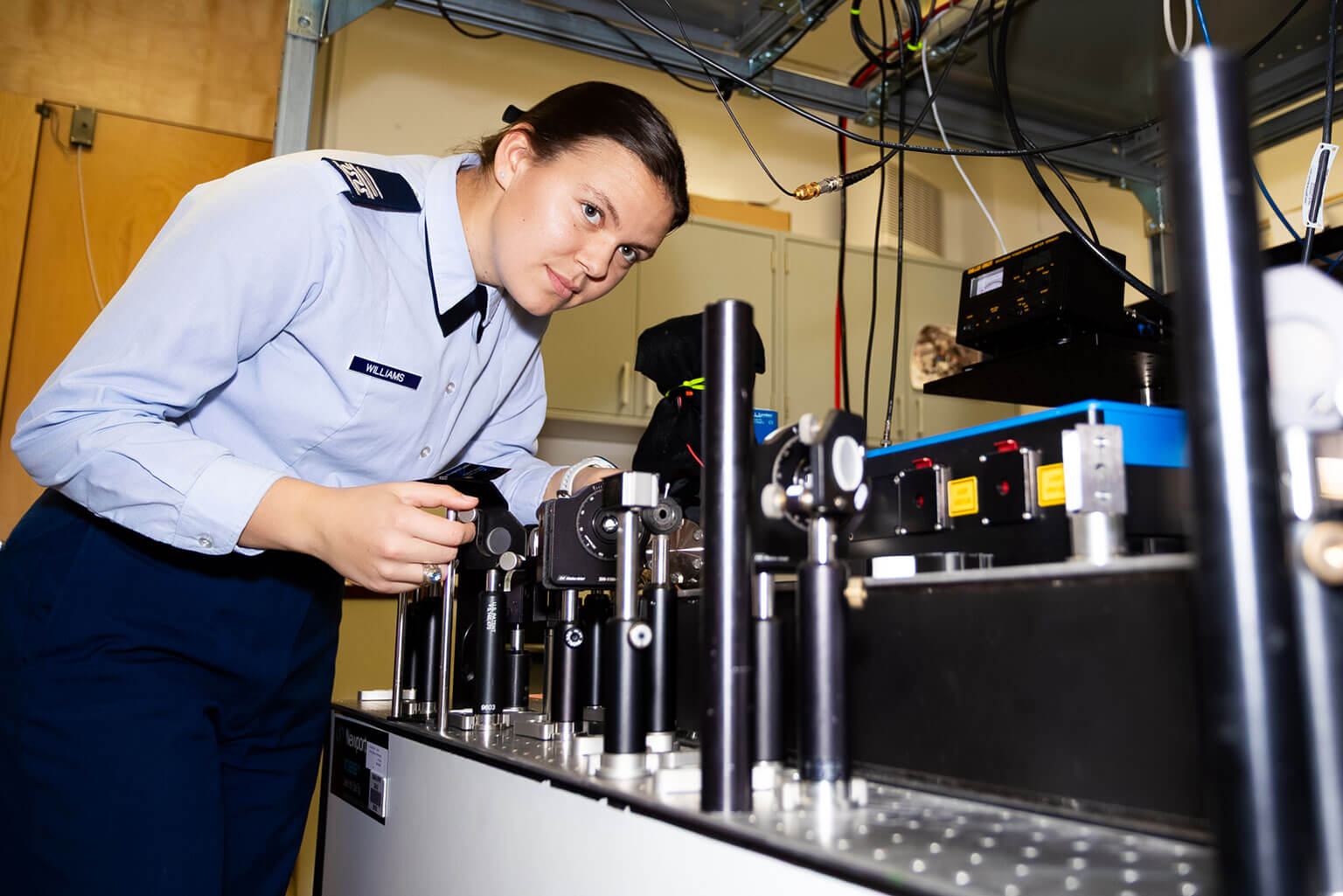 Cadet 1st Class Gracelynn Olinger, a Physics major, condenses the radioactive test sample from the Atom Trap Trace Analysis system in the Lasers and Optics Research Center, U.S. Air Force Academy, Colo., Jan. 13, 2026. The Quantum Technologies minor prepares cadets from all majors to understand emerging quantum capabilities relevant to Air and Space Force missions. (U.S. Air Force photo by Ray Bahner)
