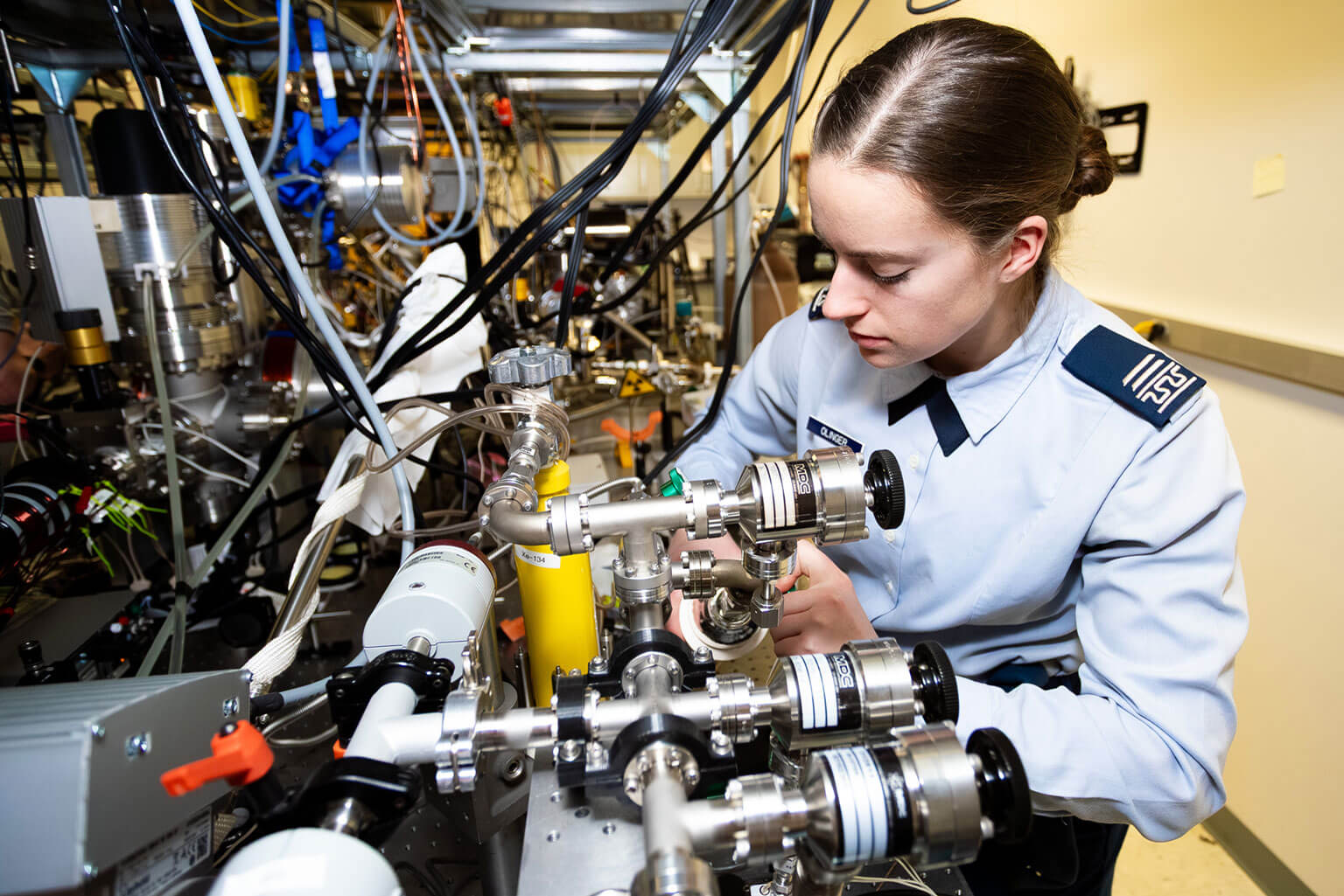 Cadet 2nd Class Jacob Grayson, a Physics major, adjusts an optical device at the U.S. Air Force Academy, Colo., Jan. 13, 2026. The Quantum Technologies minor provides cadets hands on experience with emerging quantum computing, sensing, and communications technologies. (U.S. Air Force photo by Ray Bahner)