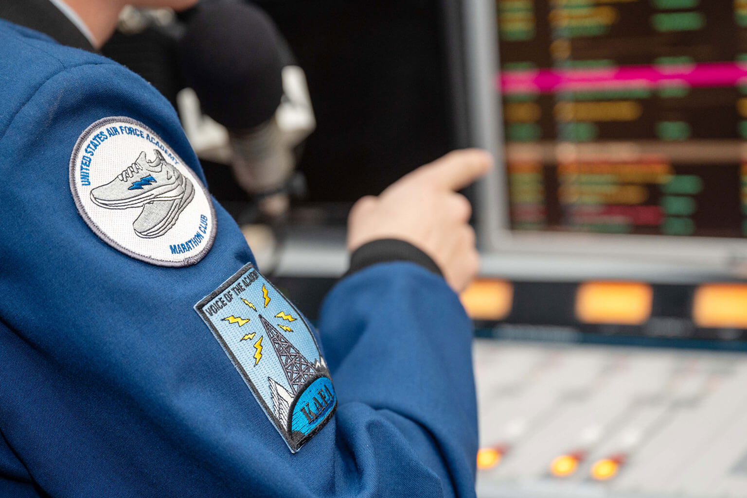 Cadet 3rd Class Jude Sterling, KAFA disc jockey, records a radio show at Fairchild Hall, U.S. Air Force Academy, Colo., Jan. 20, 2026. KAFA, the Academy’s longtime radio station, airs on the frequency, 97.7 FM in Colorado Springs and celebrated 55 years on air January 17. (U.S. Air Force photo by Tech. Sgt. Zach Vaughn)