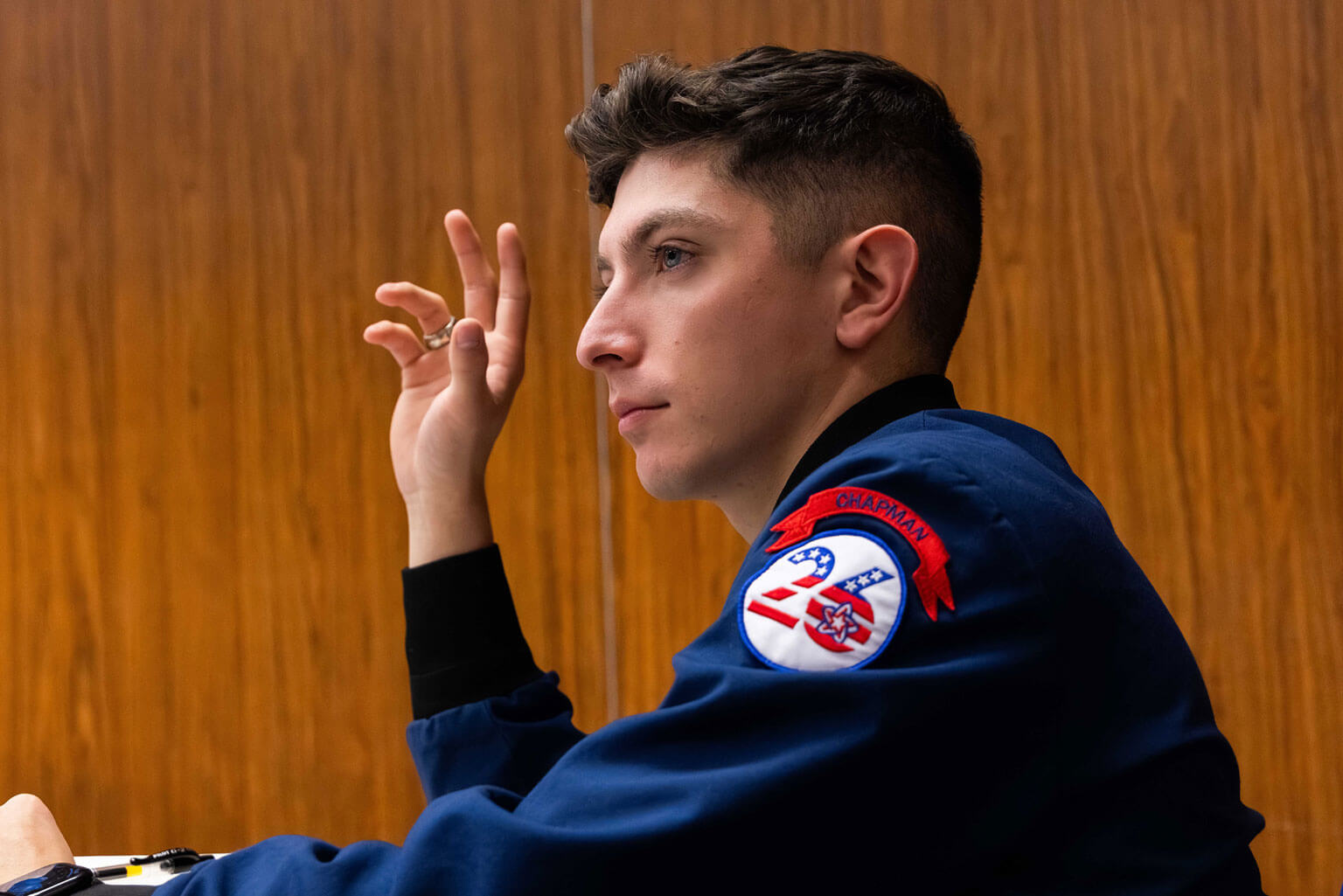 Cadet 1st Class Andrew Katz, a Nuclear Weapons and Strategy minor, engages in classroom discussion, U.S. Air Force Academy, Colo., Jan. 27, 2026. The skills and abilities developed in the Nuclear Weapons and Strategy minor are of high importance to the execution of the Air Force’s nuclear mission, maintenance of the Air Force’s nuclear arsenal, and may be applied in many Air Force career fields. (U.S. Air Force photo by Trevor Cokley)