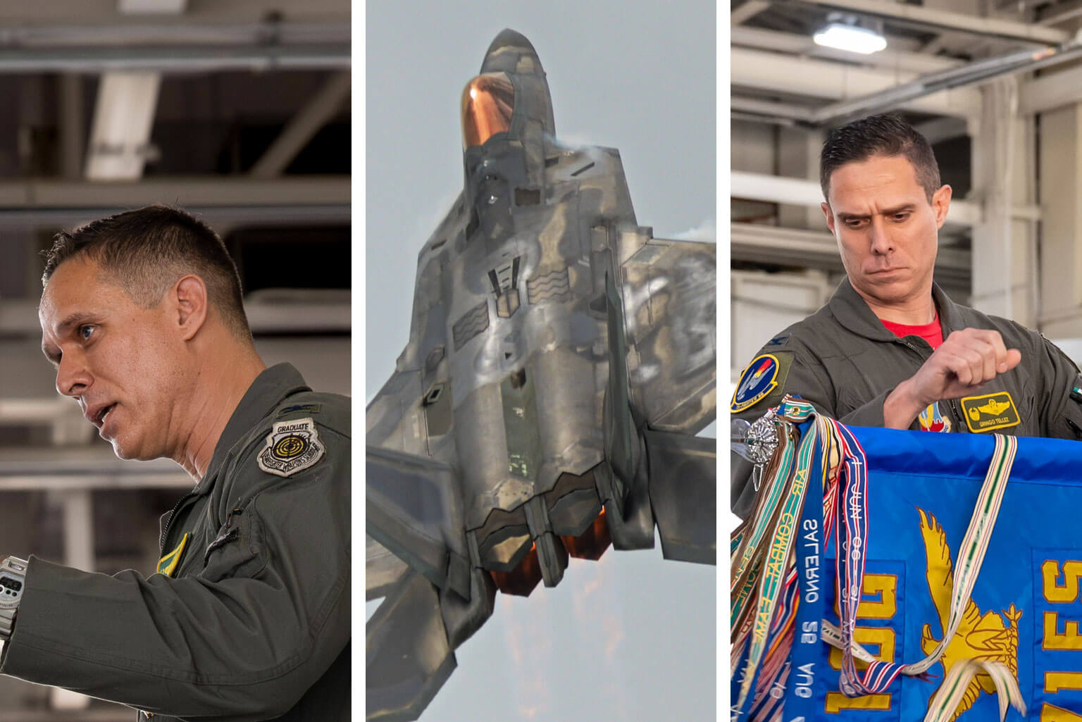 Col. Brandon Tellez, outgoing commander of the 1st Fighter Wing, thanks members in attendance during the 1st Fighter Wing change of command ceremony at Langley Air Force Base, Virginia, June 6, 2025. The ceremony brought Airmen, families, and distinguished guests to witness the formal transfer of authority, responsibility, and accountability of the Wing, which boasts a proud heritage dating back to 1918. Known as “America’s First Team,” the 1st Fighter Wing was the first wing to fly the F-22 Raptor operationally and continues to lead the way in air superiority missions today. (U.S. Air Force photo by Staff Sgt. Lauren Cobin). An F-22 Raptor, flown by the 1st Fighter Wing F-22 Demonstration Team, performs a high-angle-of-attack maneuver during the Air Power over Hampton Roads air show at Joint Base Langley-Eustis, Virginia, April 26, 2025. The demonstration highlighted the Raptor’s superior maneuverability and air dominance capabilities in front of thousands of spectators. (U.S. Air Force photo by Senior Airman Adisen Smith). Joint Base Langley-Eustis, Va. – U.S. Air Force Col. Brandon Tellez, 1st Operations Group commander, inspects the 71st Fighter Squadron guide-on during the unit’s reactivation at Joint Base Langley-Eustis, Virginia, Jan 6, 2023. The 71st FS was originally formed in 1940 and has been an integral part throughout many Air Force operations, including Operation Desert Shield and Operation Desert Storm. (U.S. Air Force photo by Airman 1st Class Olivia Bithell).