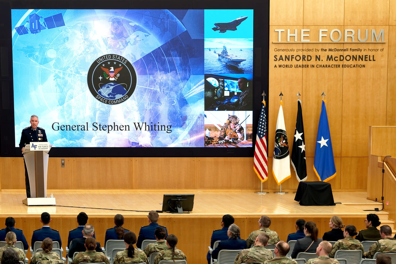 U.S. Space Force Gen. Stephen Whiting, Space Command commander, speaks during the Fourth Annual USSPACECOM Legal Conference.