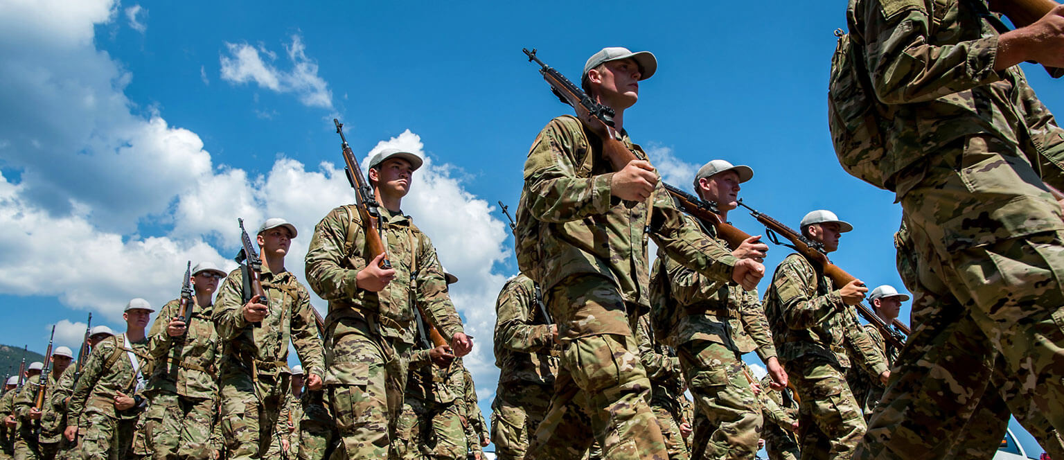 Basic cadets as they march back from Jacks Valley ending their Basic Cadet Training (BCT).