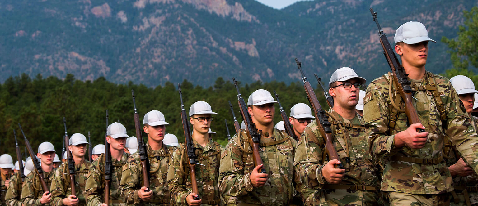 Basic cadets in formation as they march out to Jacks Valley, beginning their Basic Cadet Training (BCT).