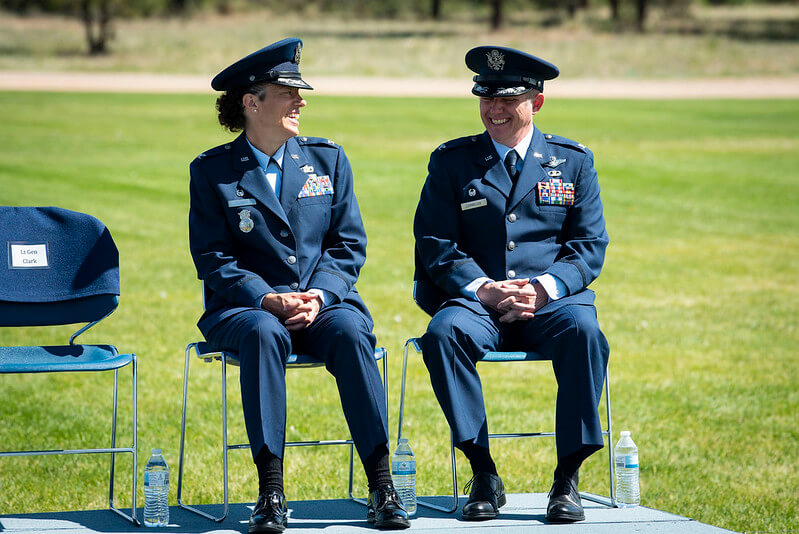 Col. Michael Cornelius, commander of the U.S. Air Force Academy Preparatory school, shares a moment with Col. Melissa Youderian