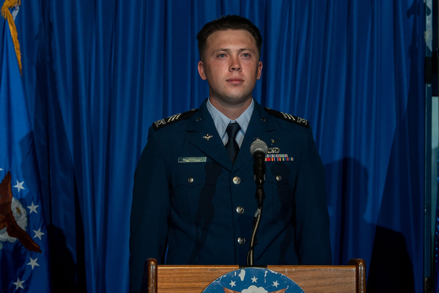 Cadet 2nd Class Caleb Kavanaugh addresses the Class of 2025 at their Commitment Dinner, U.S. Air Force Academy.