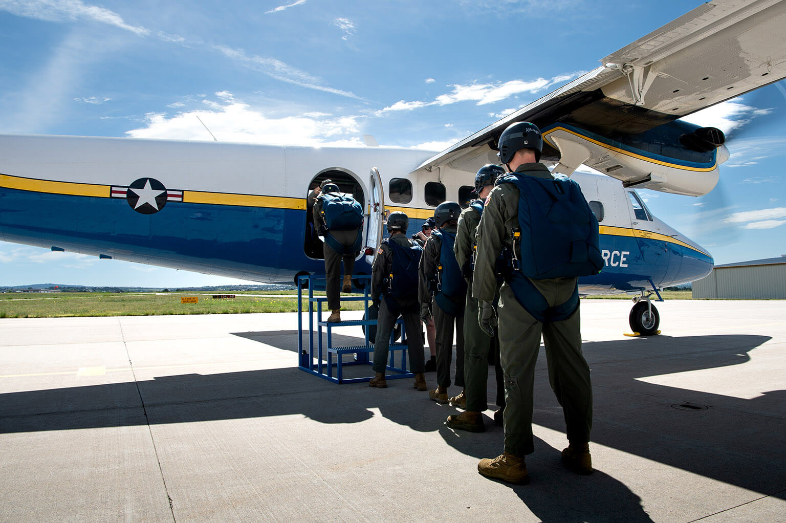 Cadets prepare to board a UV-18B Twin Otter