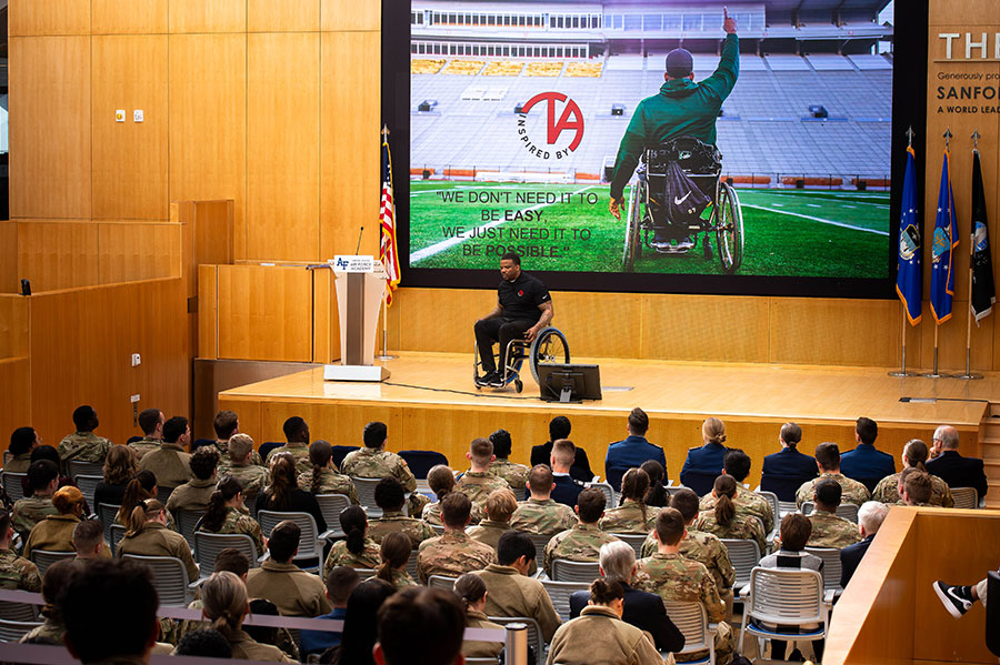 Timothy Alexander speaking in Polaris Hall.