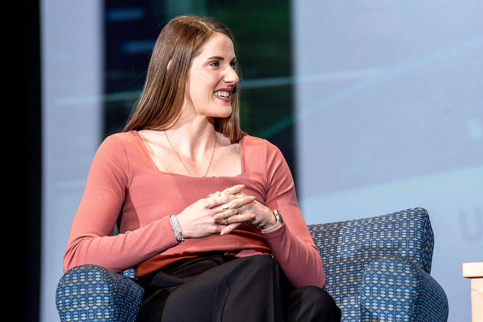 Five-time U.S. Olympic swimming gold medalist Missy Franklin speaks at the National Character and Leadership Symposium.
