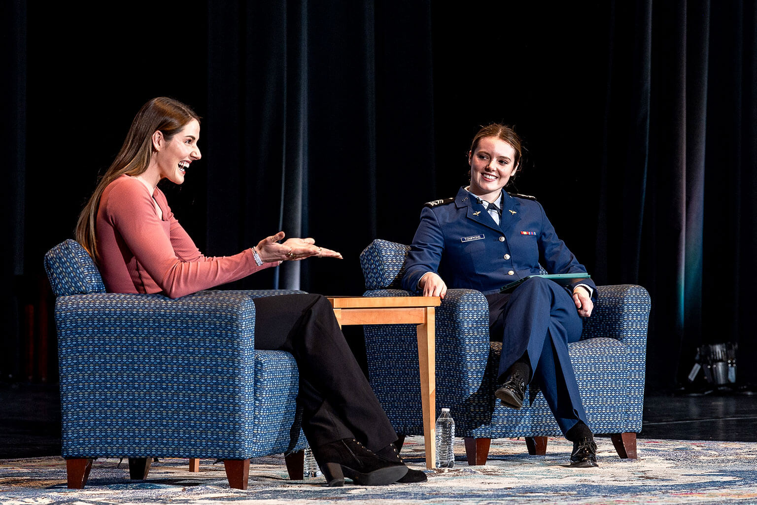 U.S. Olympic swimming gold medalist Missy Franklin and Cadet 2nd Class Darien Tompkins.