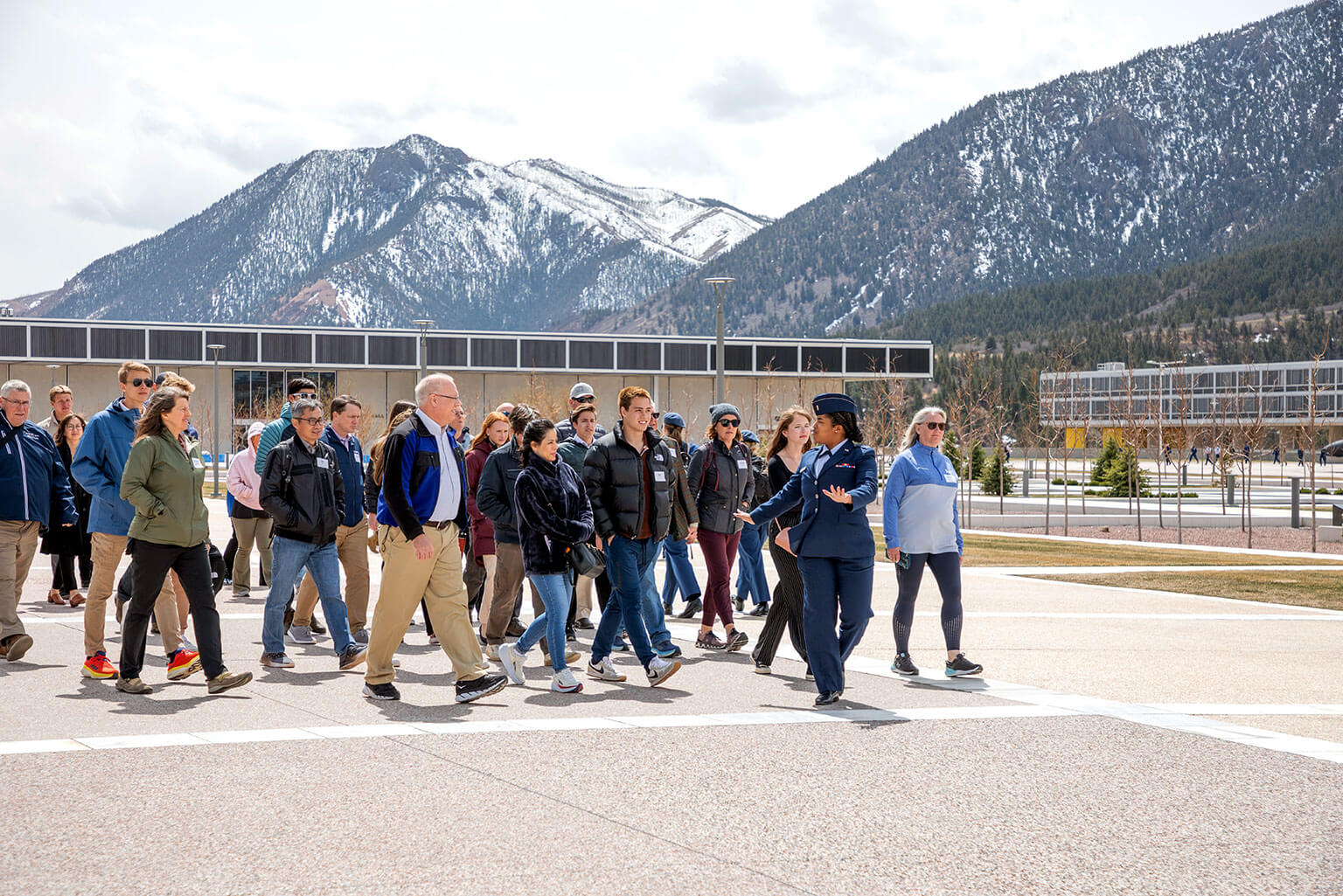 2nd Lt. Brianna Edwards-Clancy leads prospective cadets on the Terrazzo.