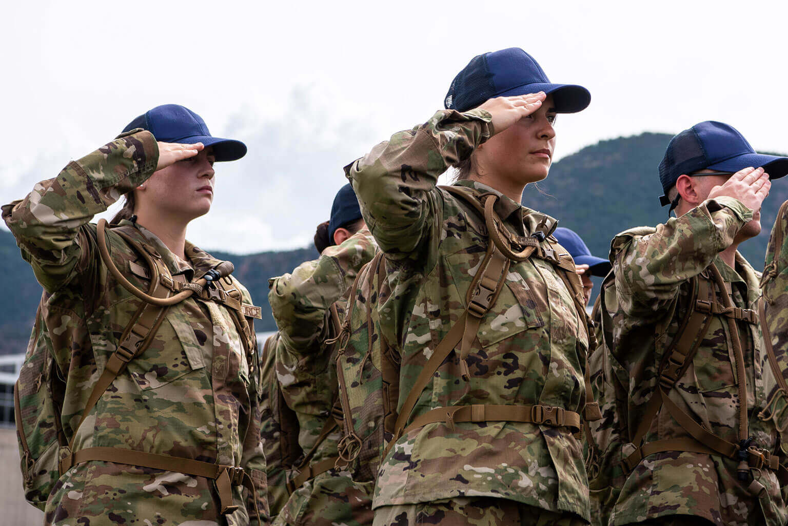 Basic Cadets saluting during their Swearing-In Ceremony the day after In-processing Day and is conducted by the commandant of cadets. Basic Cadets saluting during their Swearing-In Ceremony the day after In-processing Day and is conducted by the commandant of cadets.