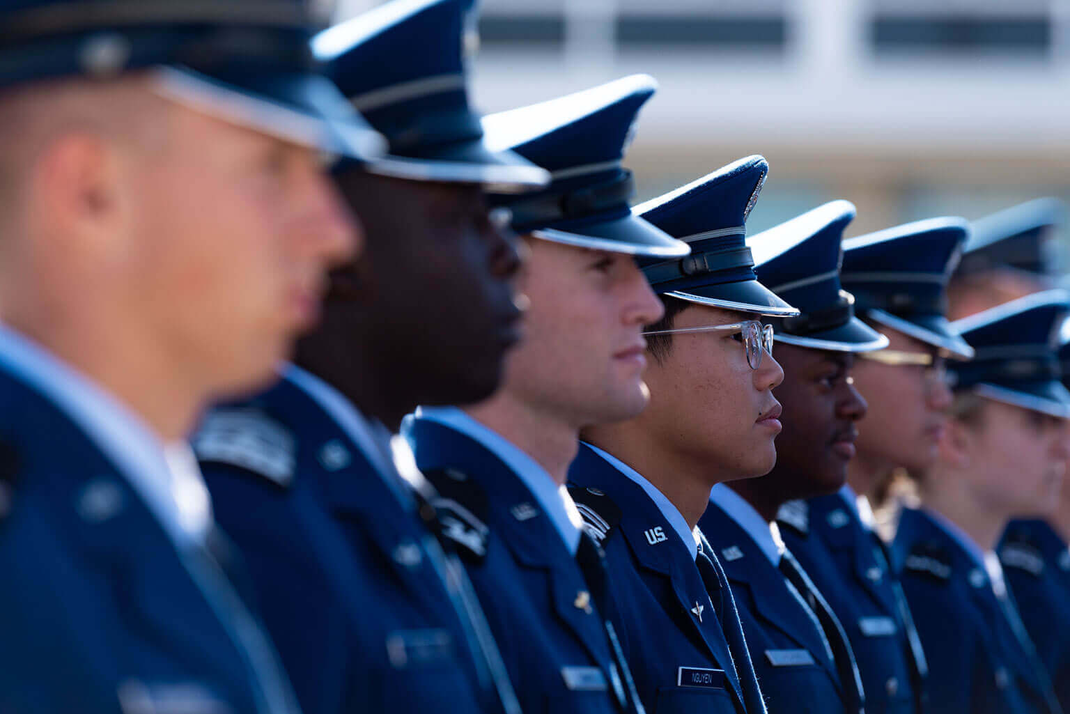Cadets in formation during an event at the U.S. Air Force Academy. Cadets in formation during an event at the U.S. Air Force Academy.