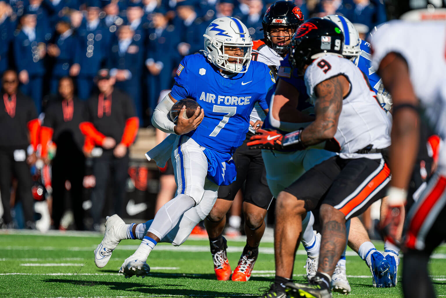 U.S. Air Force Academy's football team playing against Oregon State. U.S. Air Force Academy's football team playing against Oregon State.