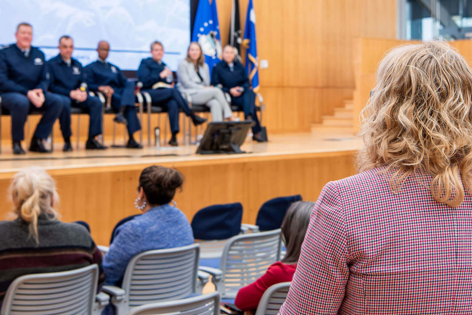 Parents attend the Senior Leader Panel Q&A to discuss priorities, developing leaders of character and preparing for future conflict. Parents attend the Senior Leader Panel Q&A to discuss priorities, developing leaders of character and preparing for future conflict.